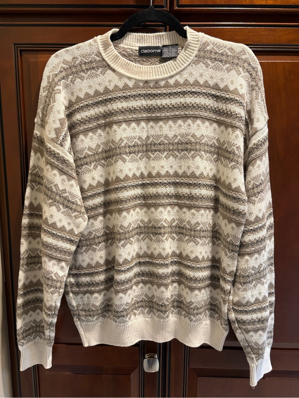 Claiborne Men’s Sweater Neutral Browns Striped Warm Cozy Sweater - M
